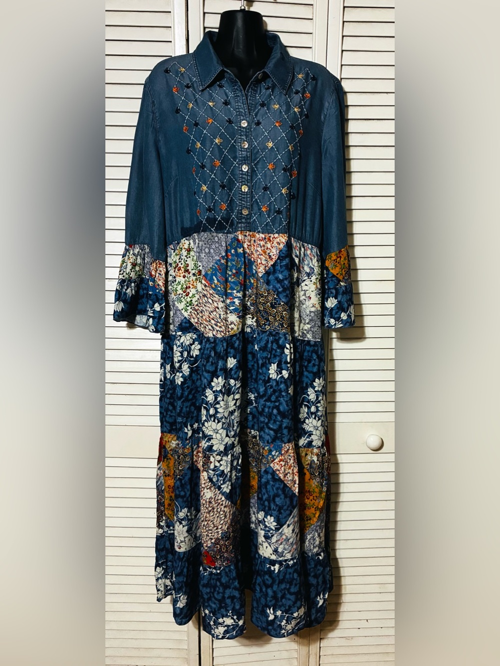 John Mark Navy Blue Patchwork Floral Maxi Dress